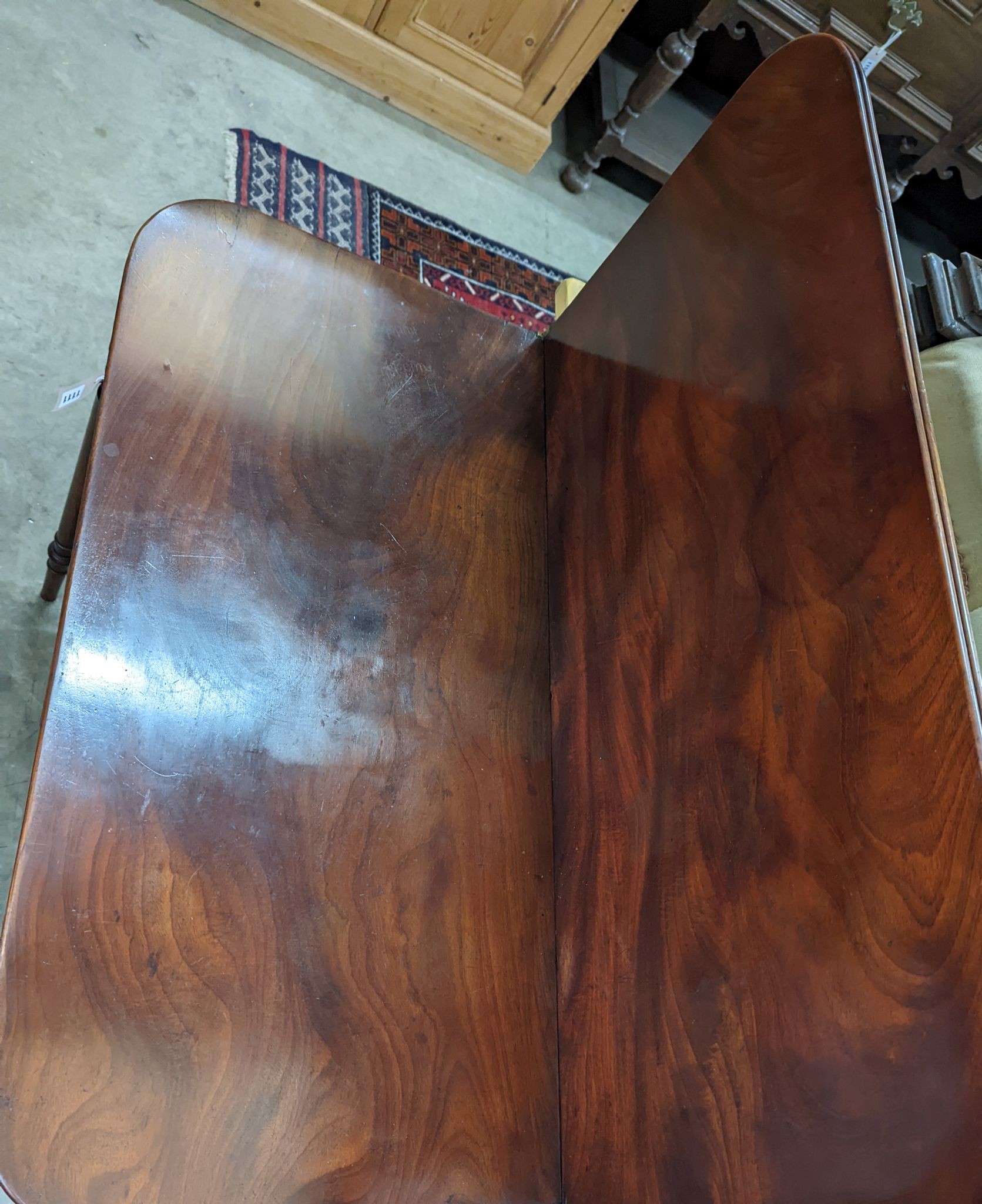 A Regency mahogany rectangular folding tea table, width 90cm, depth 45cm, height 74cm